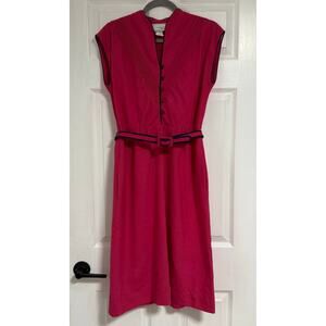 Vintage Warren Petites Women's Pink Belted With Pockets Dress Size 10